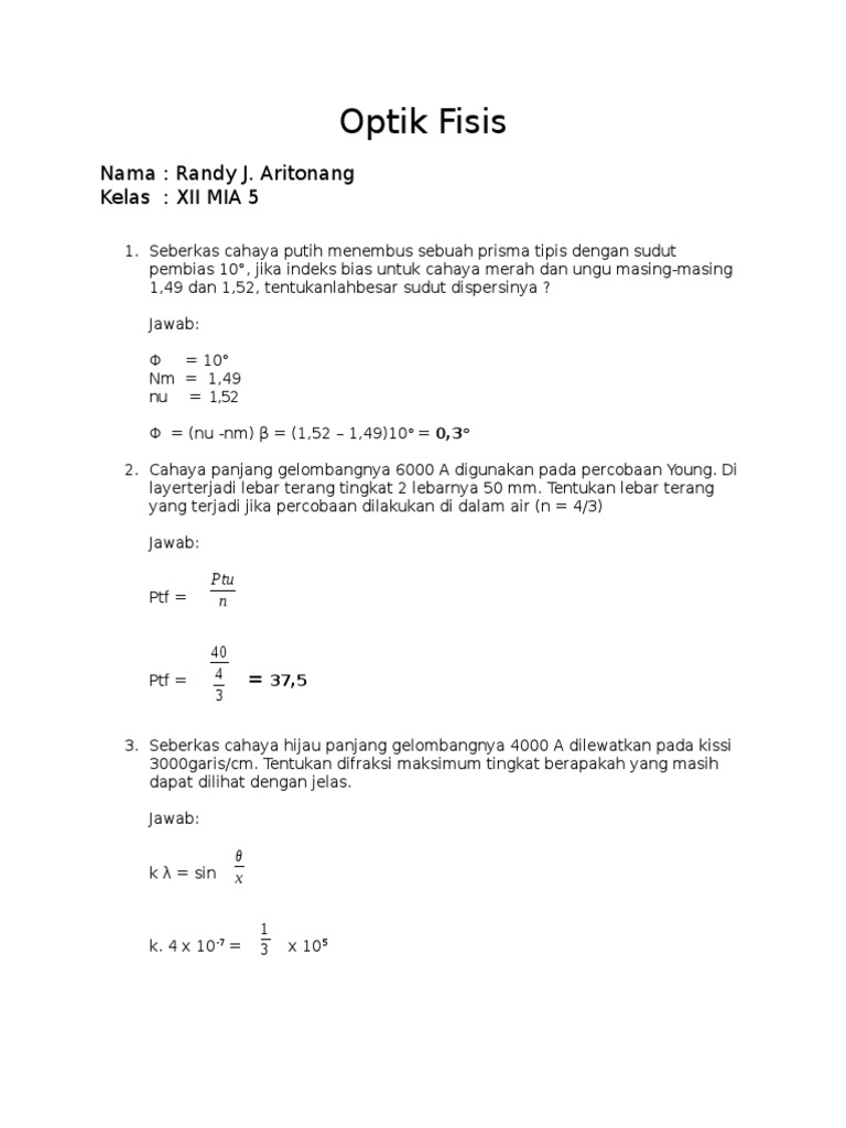 Detail Contoh Soal Optik Nomer 13