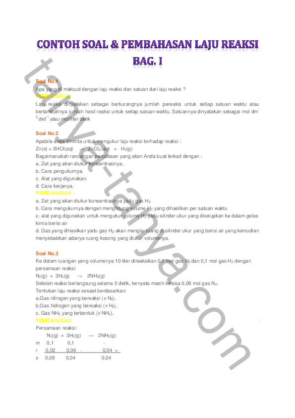 Detail Contoh Soal Orde Reaksi Nomer 41