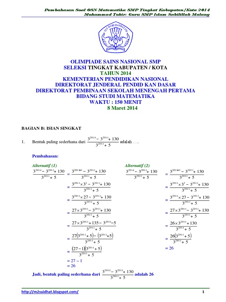 Detail Contoh Soal Osn Matematika Smp Nomer 31