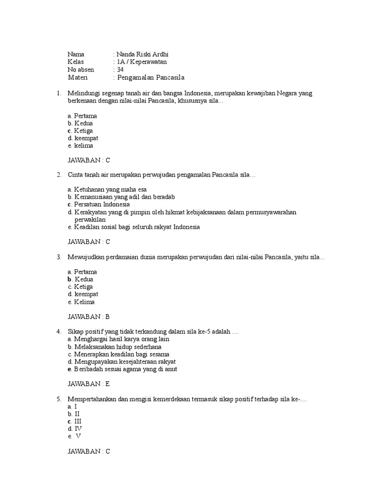 Detail Contoh Soal Pancasila Nomer 11