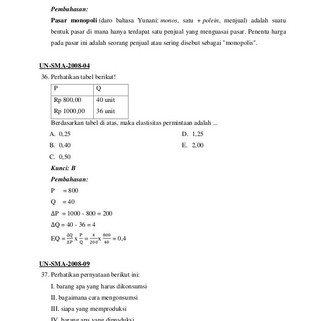 Detail Contoh Soal Pasar Monopoli Nomer 14