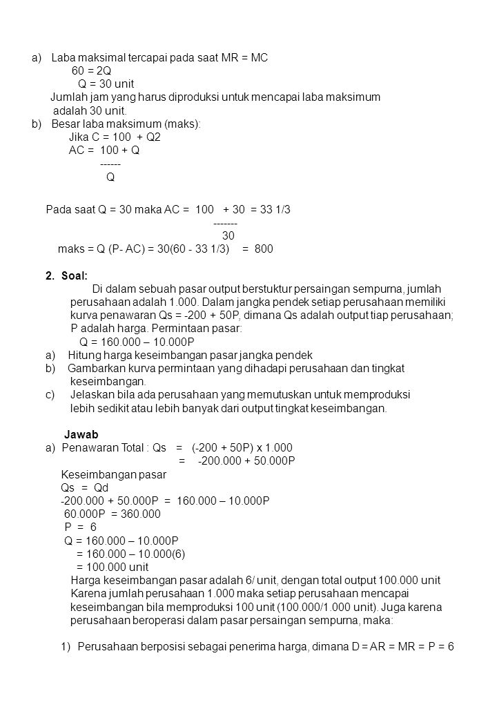 Detail Contoh Soal Pasar Persaingan Sempurna Nomer 15