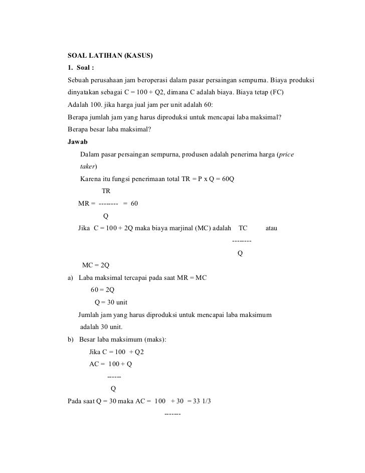 Detail Contoh Soal Pasar Persaingan Sempurna Nomer 7