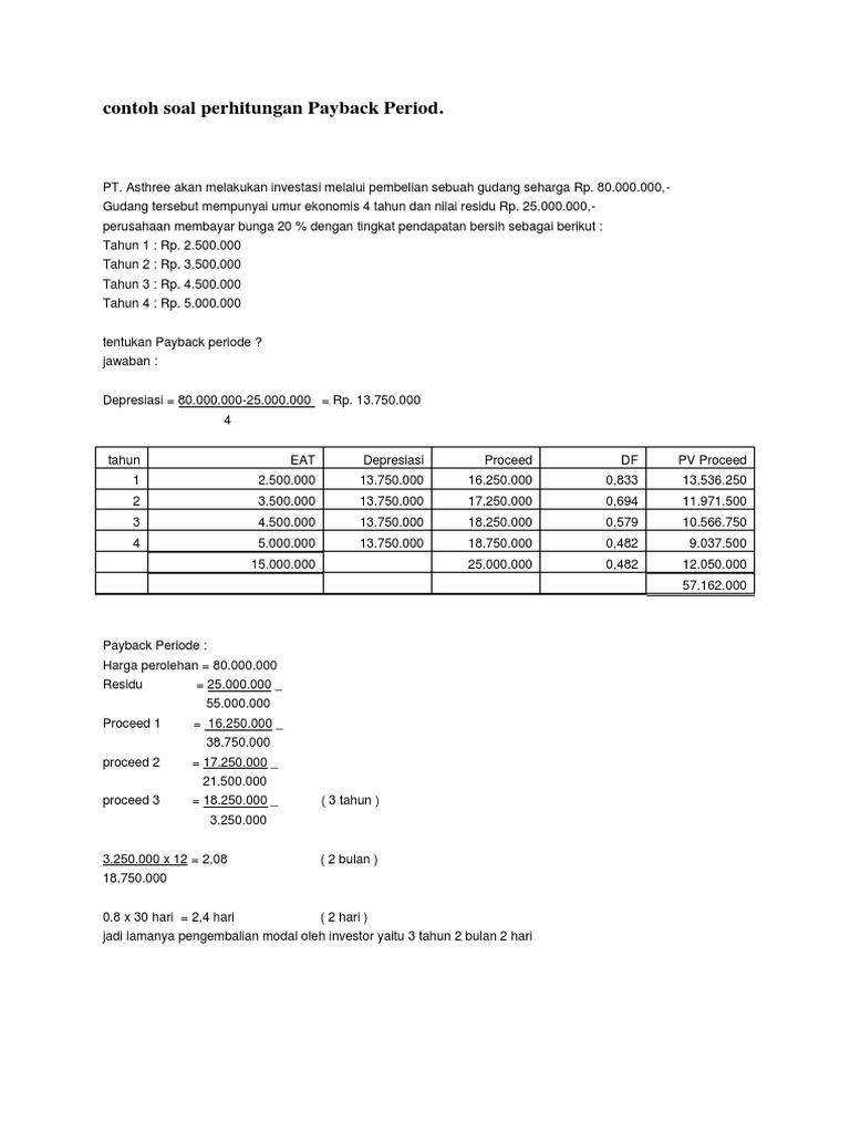 Detail Contoh Soal Payback Period Nomer 4