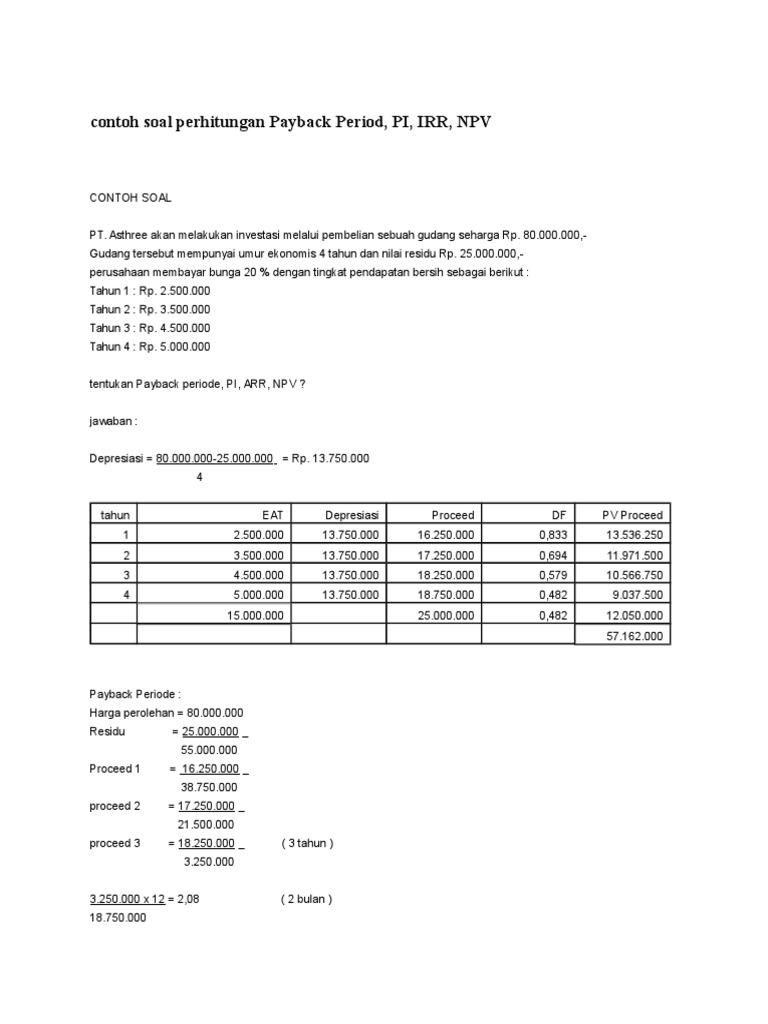 Detail Contoh Soal Payback Period Nomer 10