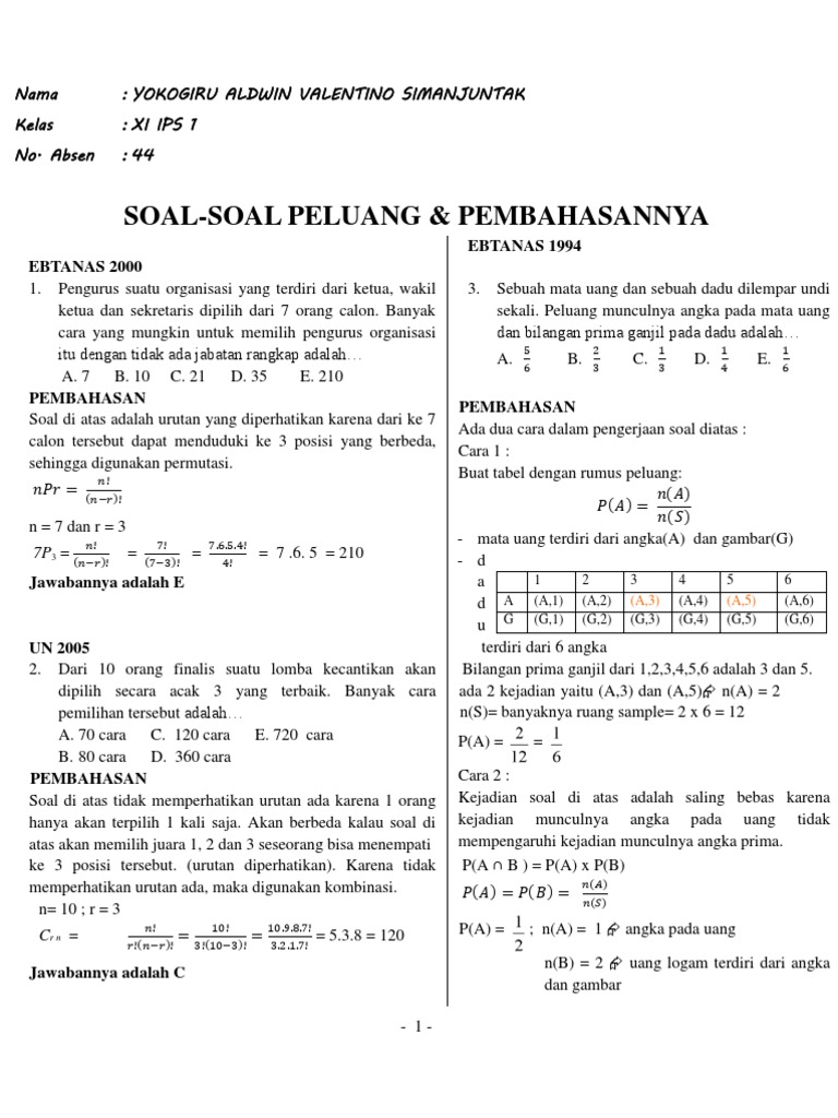 Detail Contoh Soal Peluang Saling Bebas Nomer 28