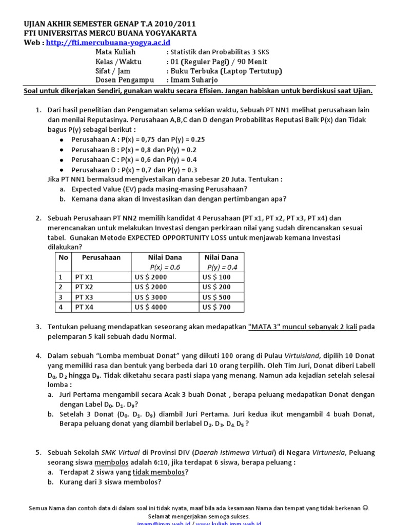 Detail Contoh Soal Peluang Statistika Kuliah Nomer 54