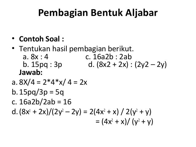 Detail Contoh Soal Pembagian Aljabar Nomer 54