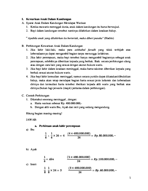 Detail Contoh Soal Pembagian Warisan Nomer 13