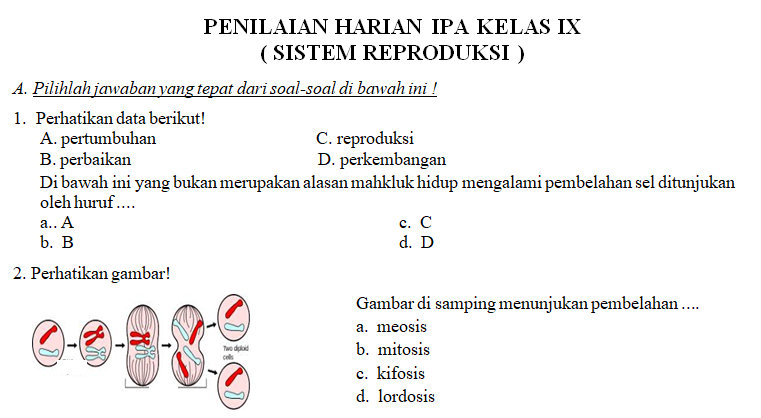 Detail Contoh Soal Pembelahan Sel Nomer 47