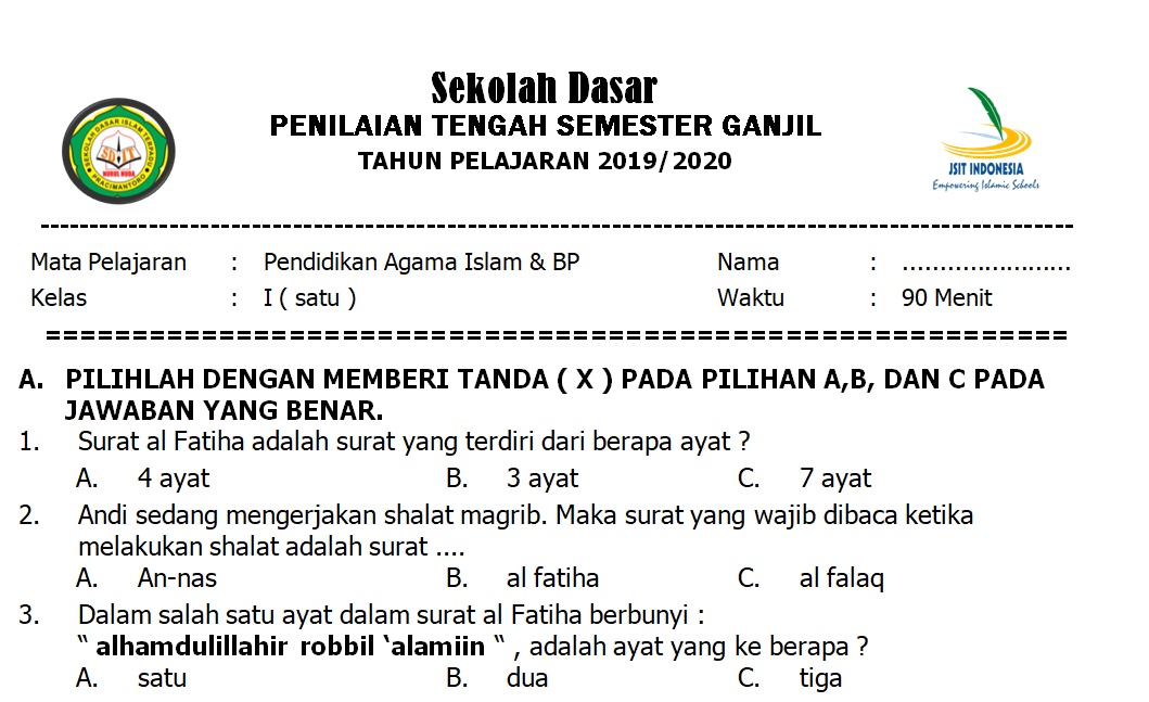 Detail Contoh Soal Pendidikan Agama Islam Kelas 1 Sd Nomer 16