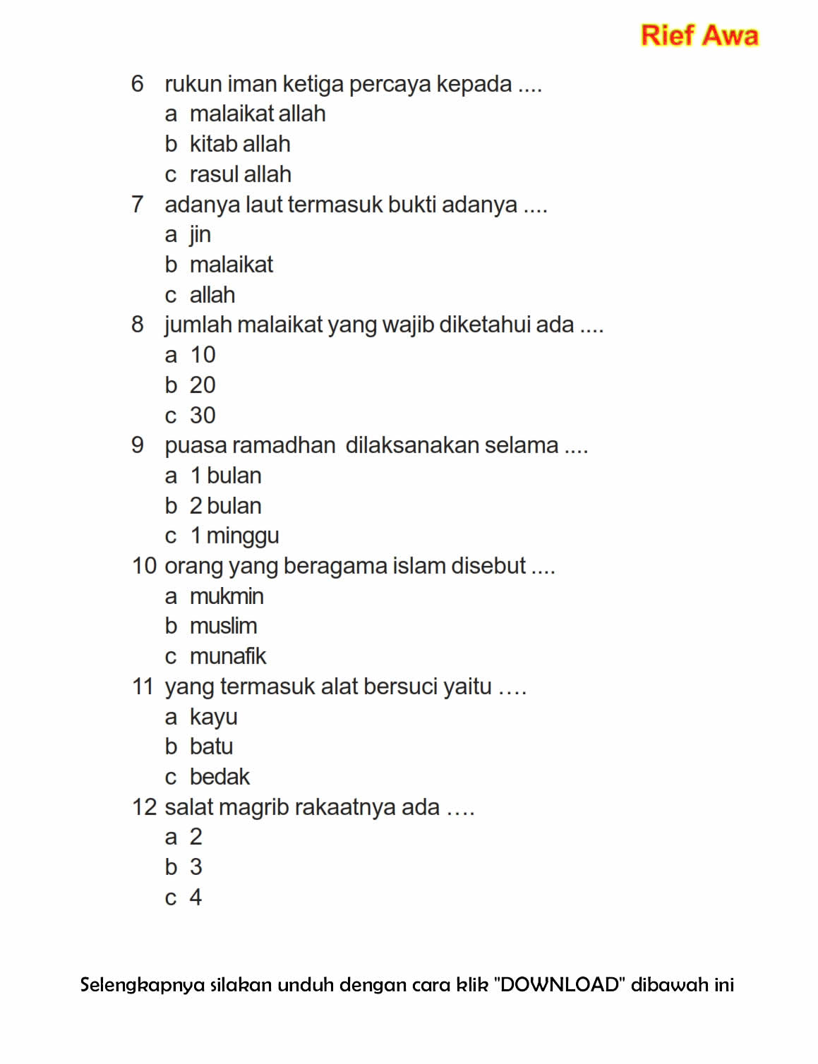 Detail Contoh Soal Pendidikan Agama Islam Kelas 1 Sd Nomer 17