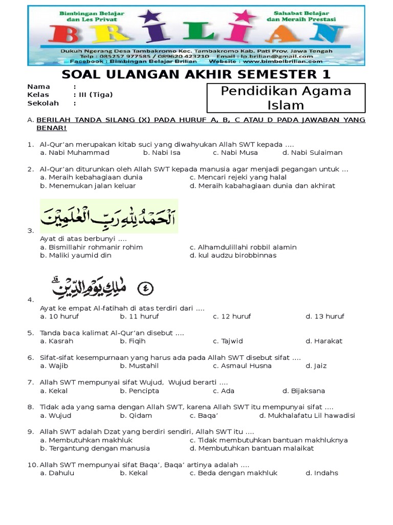 Detail Contoh Soal Pendidikan Agama Islam Kelas 1 Sd Nomer 9
