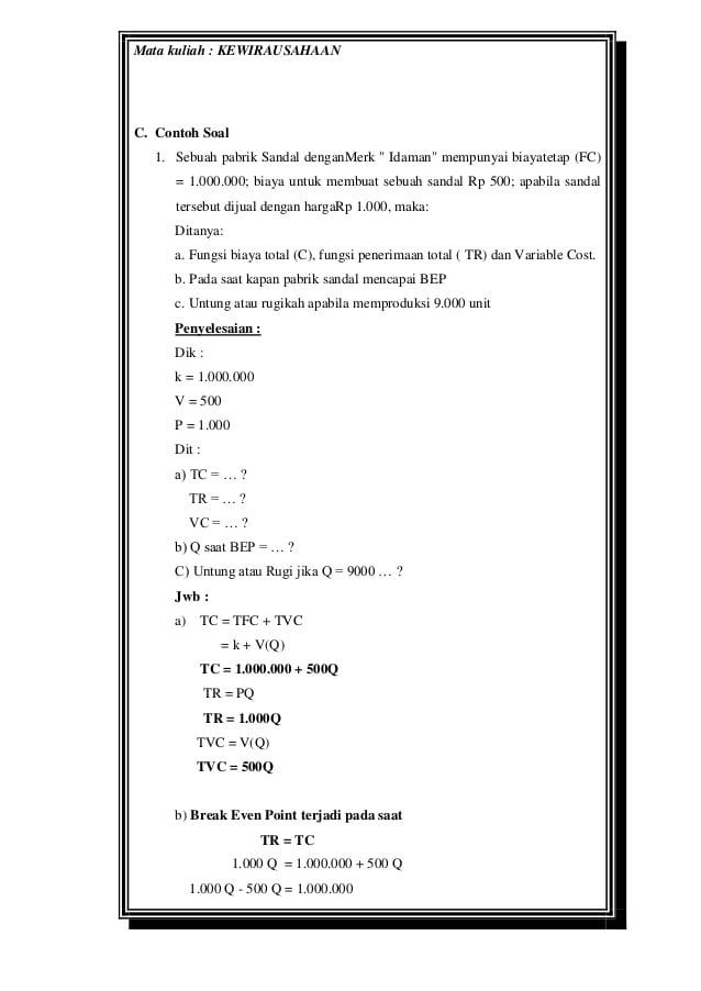 Download Contoh Soal Penerimaan Total Nomer 14