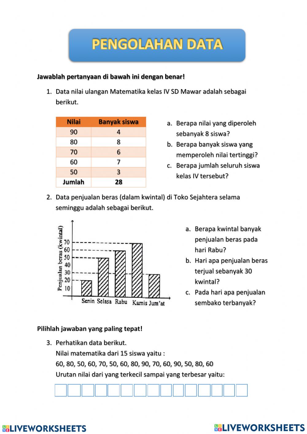 Contoh soal matematika kelas 4 tentang pengolahan data
