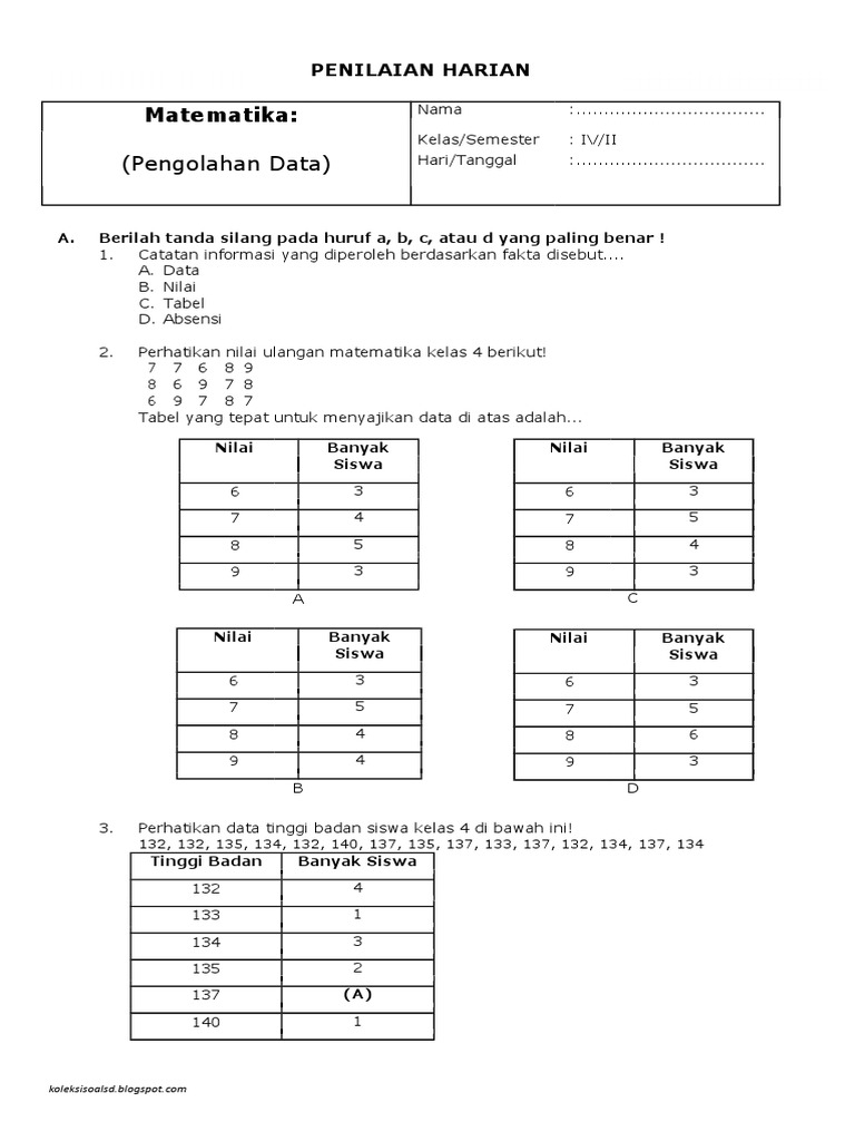 Detail Contoh Soal Pengolahan Data Kelas 4 Sd Nomer 7