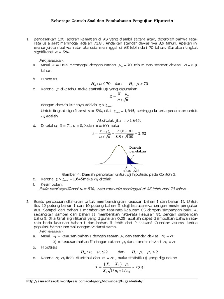 Detail Contoh Soal Pengujian Hipotesis Nomer 13