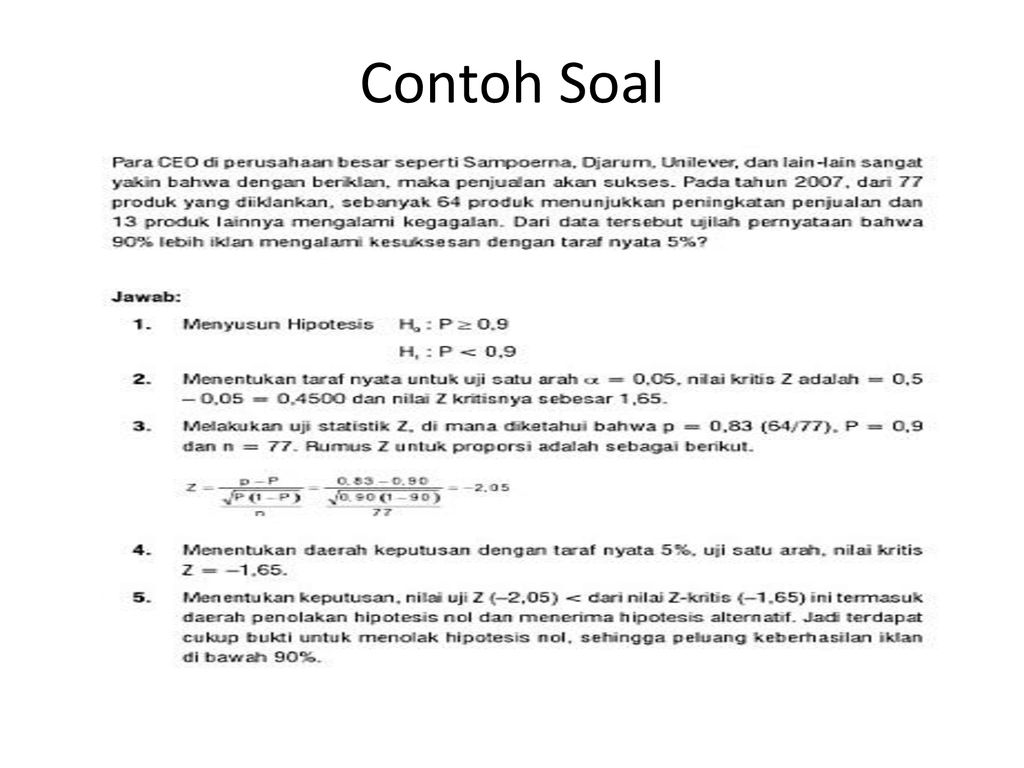 Detail Contoh Soal Pengujian Hipotesis Nomer 9