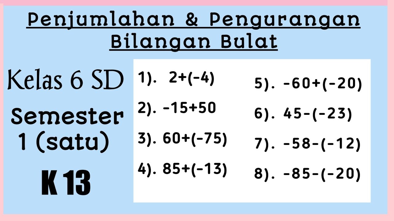 Detail Contoh Soal Pengurangan Bilangan Bulat Nomer 7