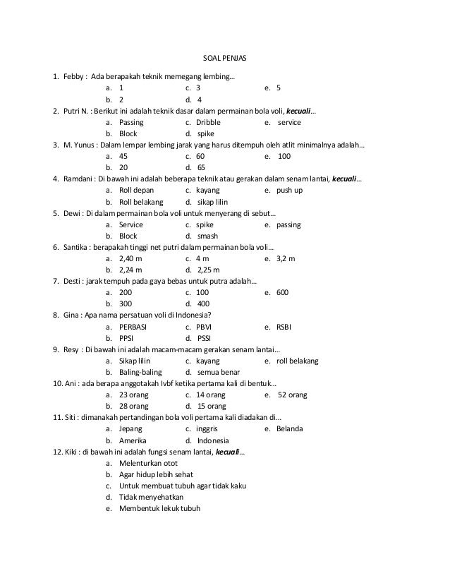 Detail Contoh Soal Penjas Nomer 6