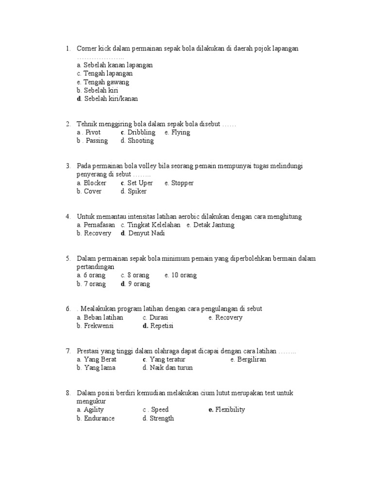 Detail Contoh Soal Penjas Kelas 10 Semester 2 Nomer 19