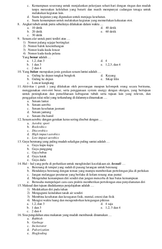 Detail Contoh Soal Penjas Kelas 10 Semester 2 Nomer 42