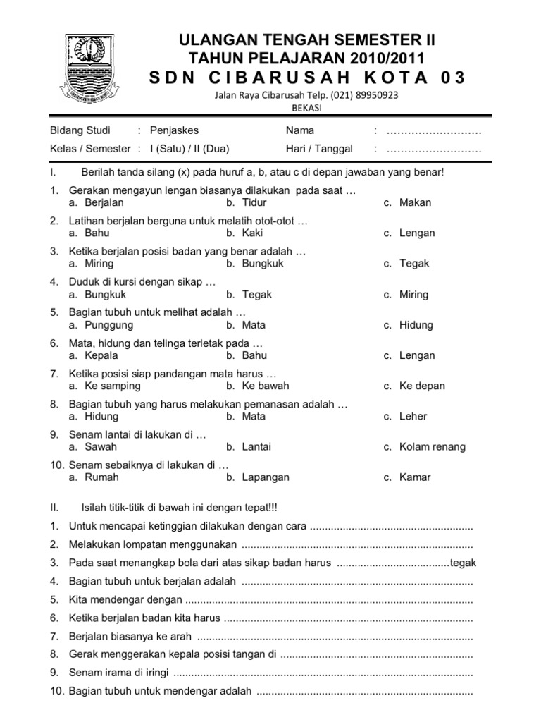 Detail Contoh Soal Penjas Kelas 10 Semester 2 Nomer 48