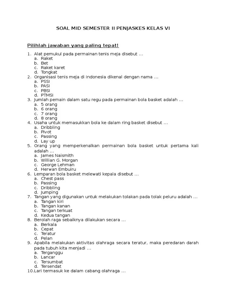 Detail Contoh Soal Penjas Kelas 10 Semester 2 Nomer 55