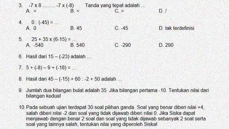 Detail Contoh Soal Penjumlahan Bilangan Bulat Nomer 44