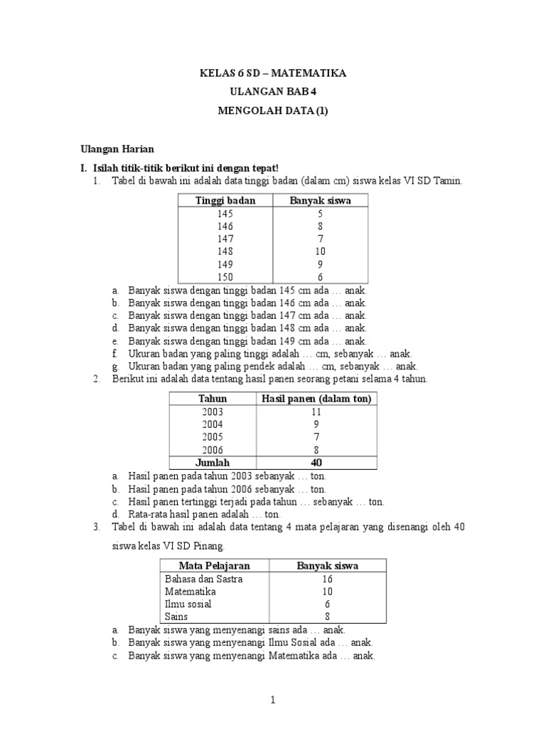 Detail Contoh Soal Penyajian Data Kelas 5 Sd Nomer 29