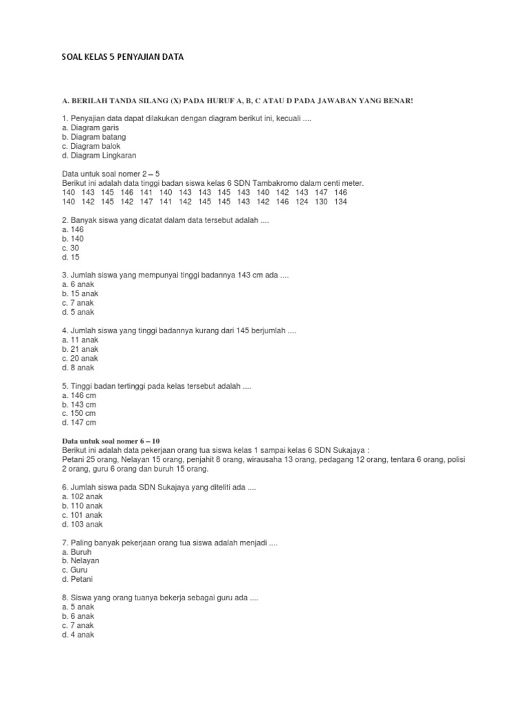 Detail Contoh Soal Penyajian Data Kelas 5 Sd Nomer 7