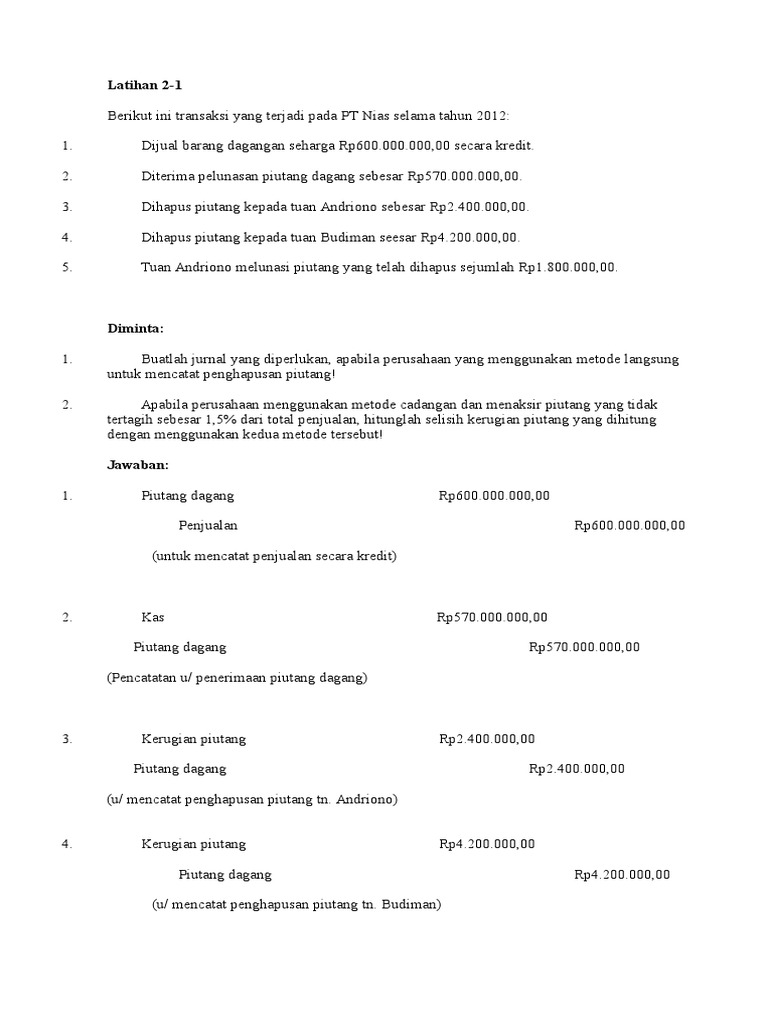 Detail Contoh Soal Penyisihan Piutang Tak Tertagih Nomer 14