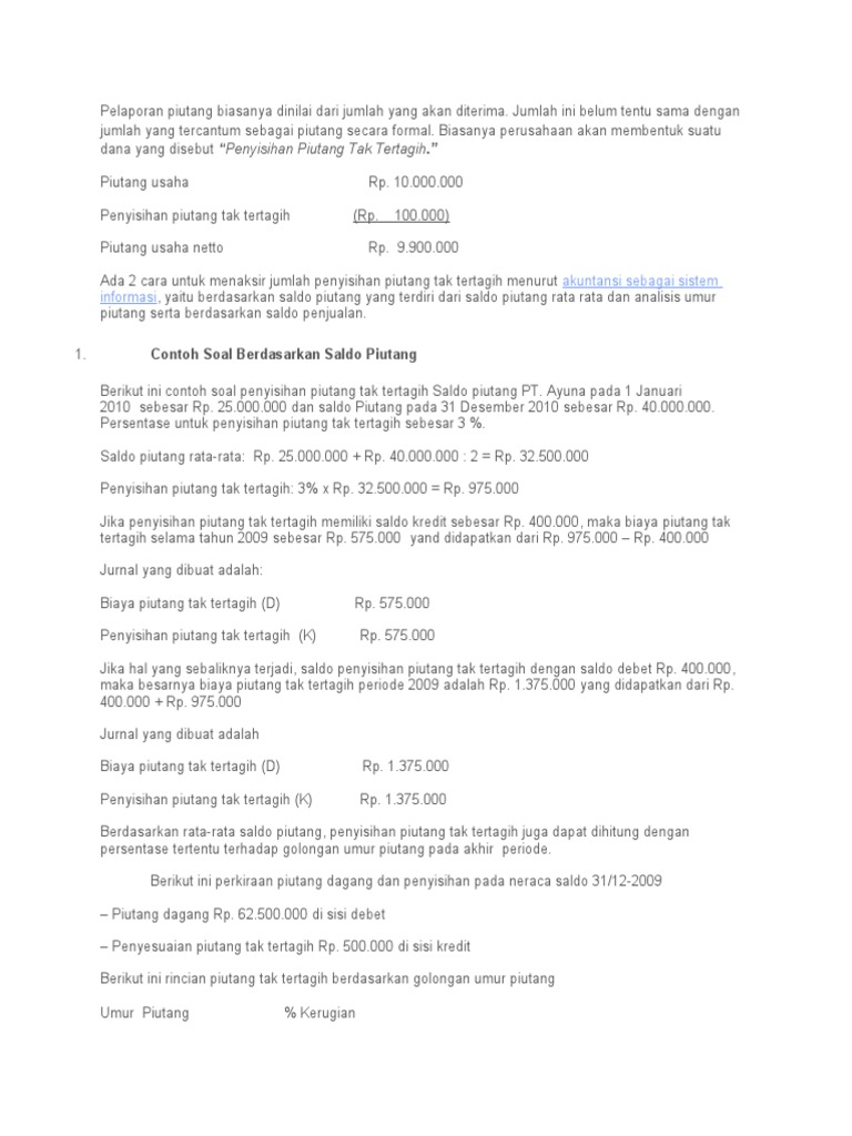 Detail Contoh Soal Penyisihan Piutang Tak Tertagih Nomer 9