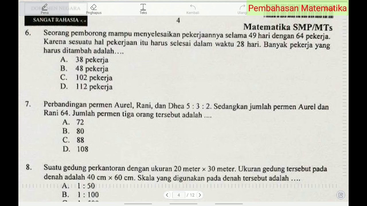 Detail Contoh Soal Perbandingan Matematika Smp Nomer 23