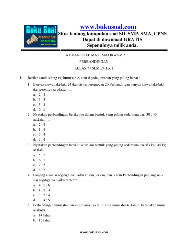 Detail Contoh Soal Perbandingan Matematika Smp Nomer 10