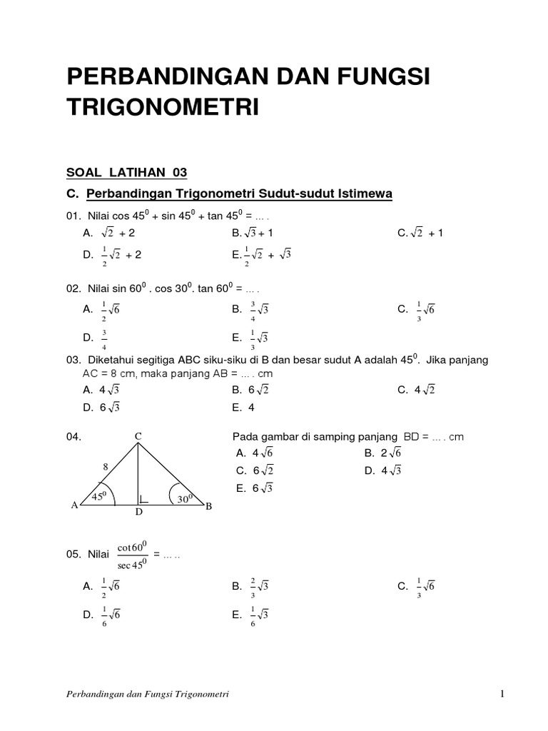 Detail Contoh Soal Perbandingan Trigonometri Sudut Istimewa Nomer 31