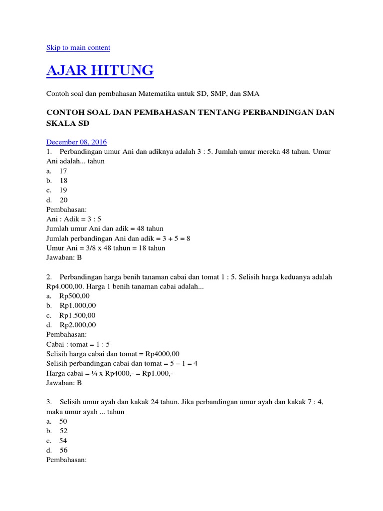 Detail Contoh Soal Perbandingan Umur Nomer 22