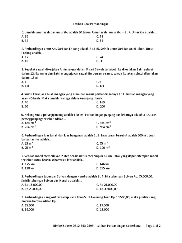 Detail Contoh Soal Perbandingan Umur Nomer 25