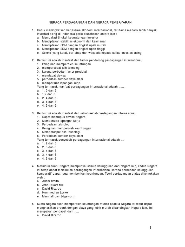 Detail Contoh Soal Perdagangan Internasional Nomer 12