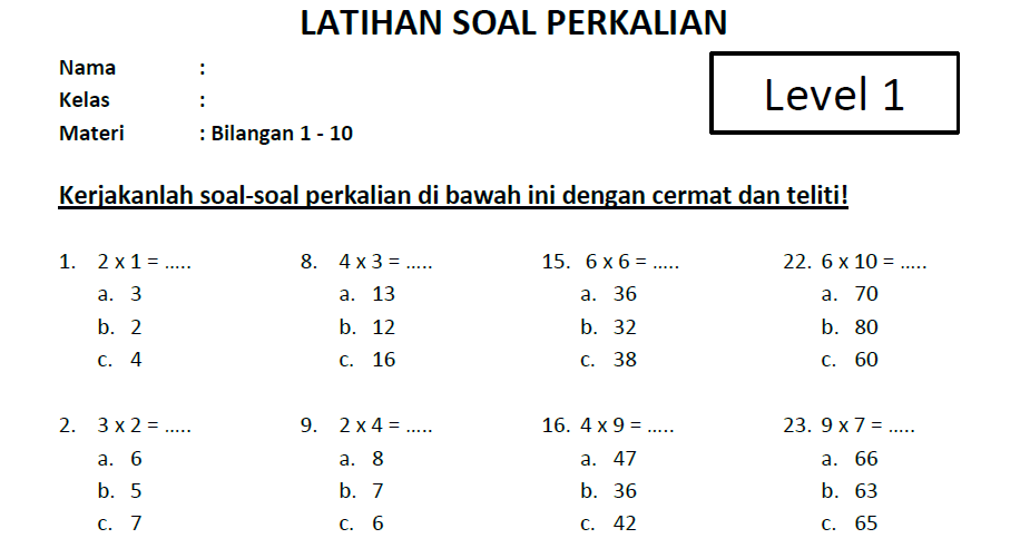 Detail Contoh Soal Perkalian Nomer 6