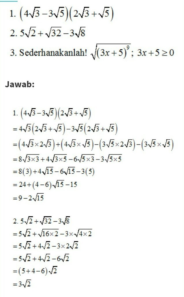 Detail Contoh Soal Perkalian Bentuk Akar Nomer 2