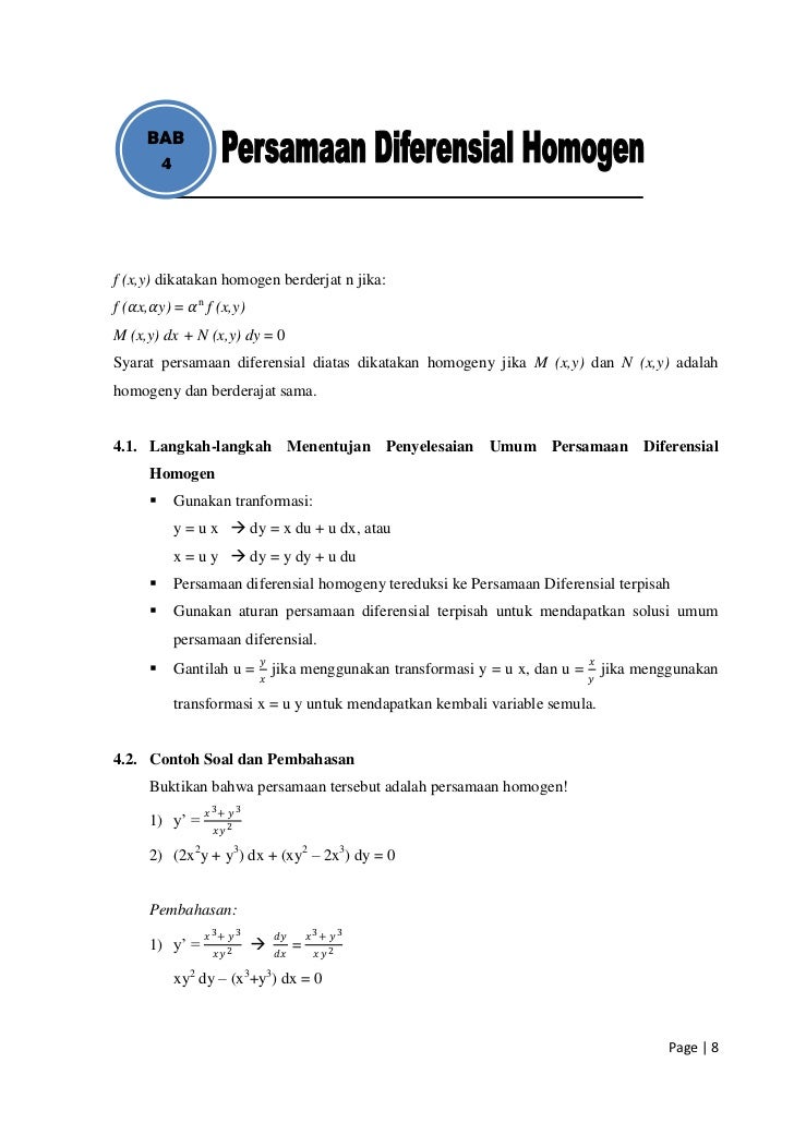 Detail Contoh Soal Persamaan Diferensial Homogen Nomer 40