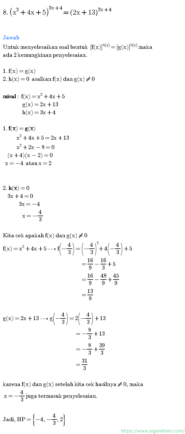 Detail Contoh Soal Persamaan Eksponen Kelas 10 Kurikulum 2013 Nomer 10