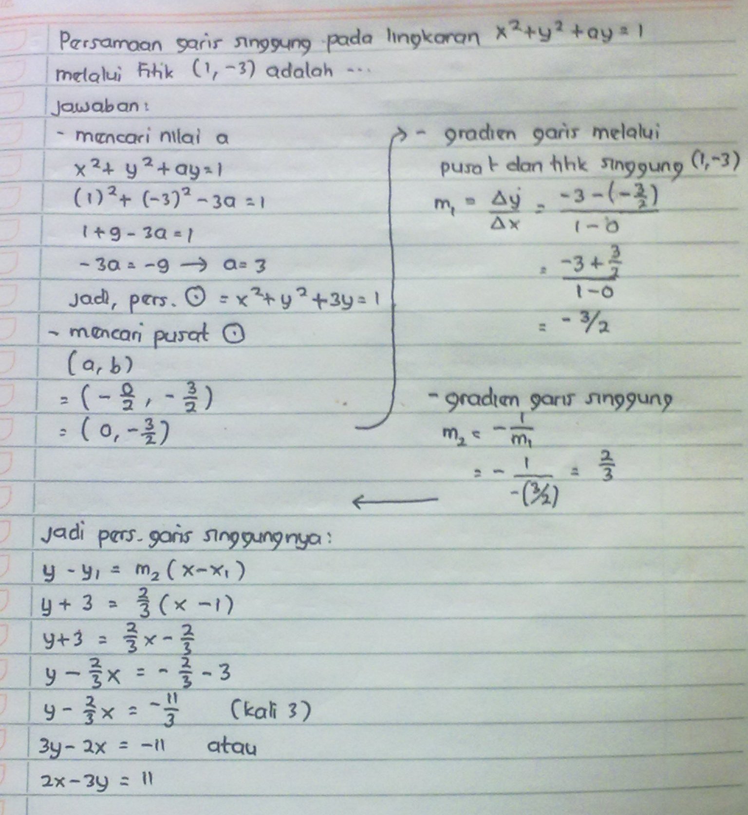 Detail Contoh Soal Persamaan Garis Singgung Lingkaran Nomer 14