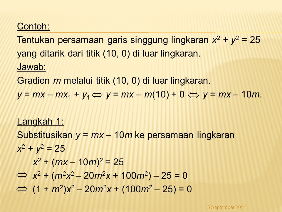 Detail Contoh Soal Persamaan Garis Singgung Lingkaran Nomer 40