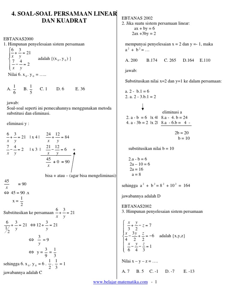 Detail Contoh Soal Persamaan Linear Nomer 19