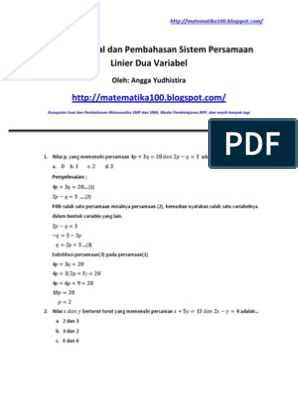 Detail Contoh Soal Persamaan Linear Dua Variabel Kelas 8 Nomer 30