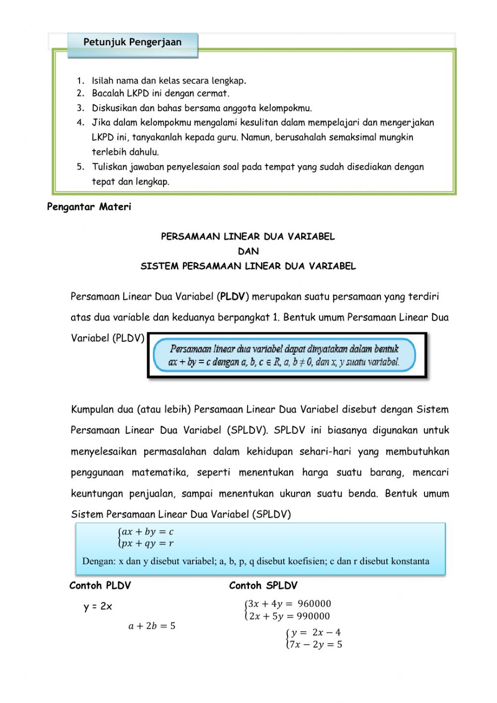 Detail Contoh Soal Persamaan Linear Dua Variabel Kelas 8 Nomer 50