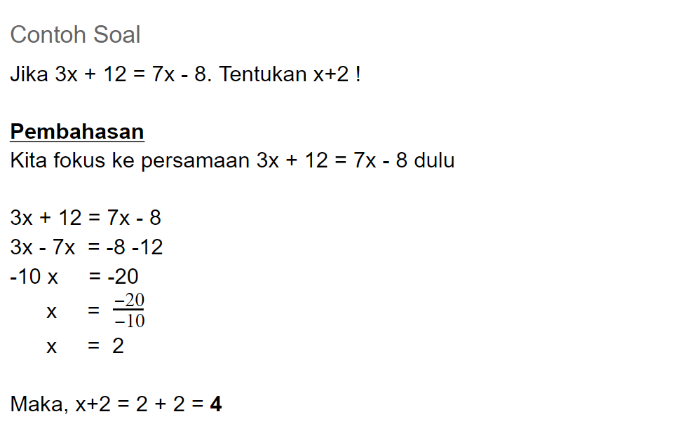 Contoh Soal Persamaan Linear Satu Variabel - KibrisPDR