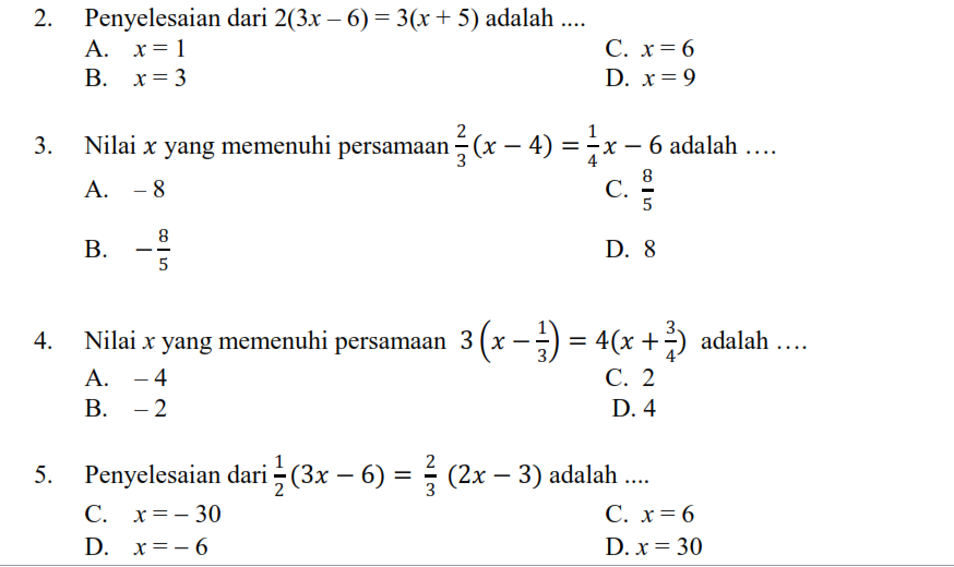 Detail Contoh Soal Persamaan Linear Satu Variabel Nomer 14